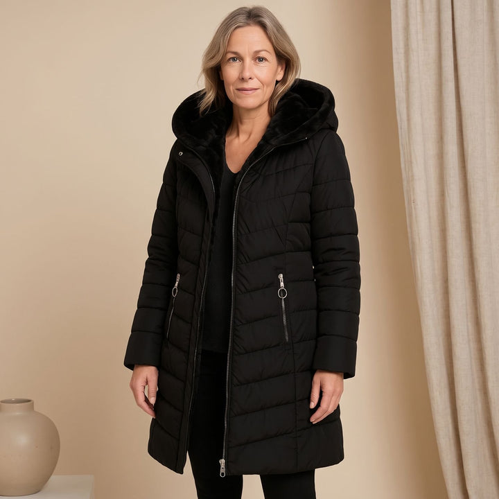 Women's Faux Fur Lined Hooded Puffer Jacket Long Quilted Coat