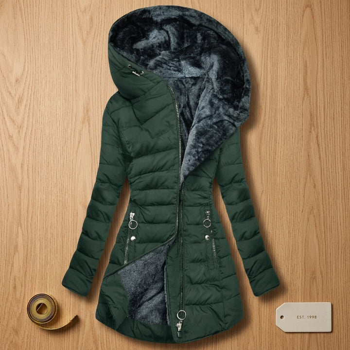 Women's Faux Fur Lined Hooded Puffer Jacket Long Quilted Coat - Green