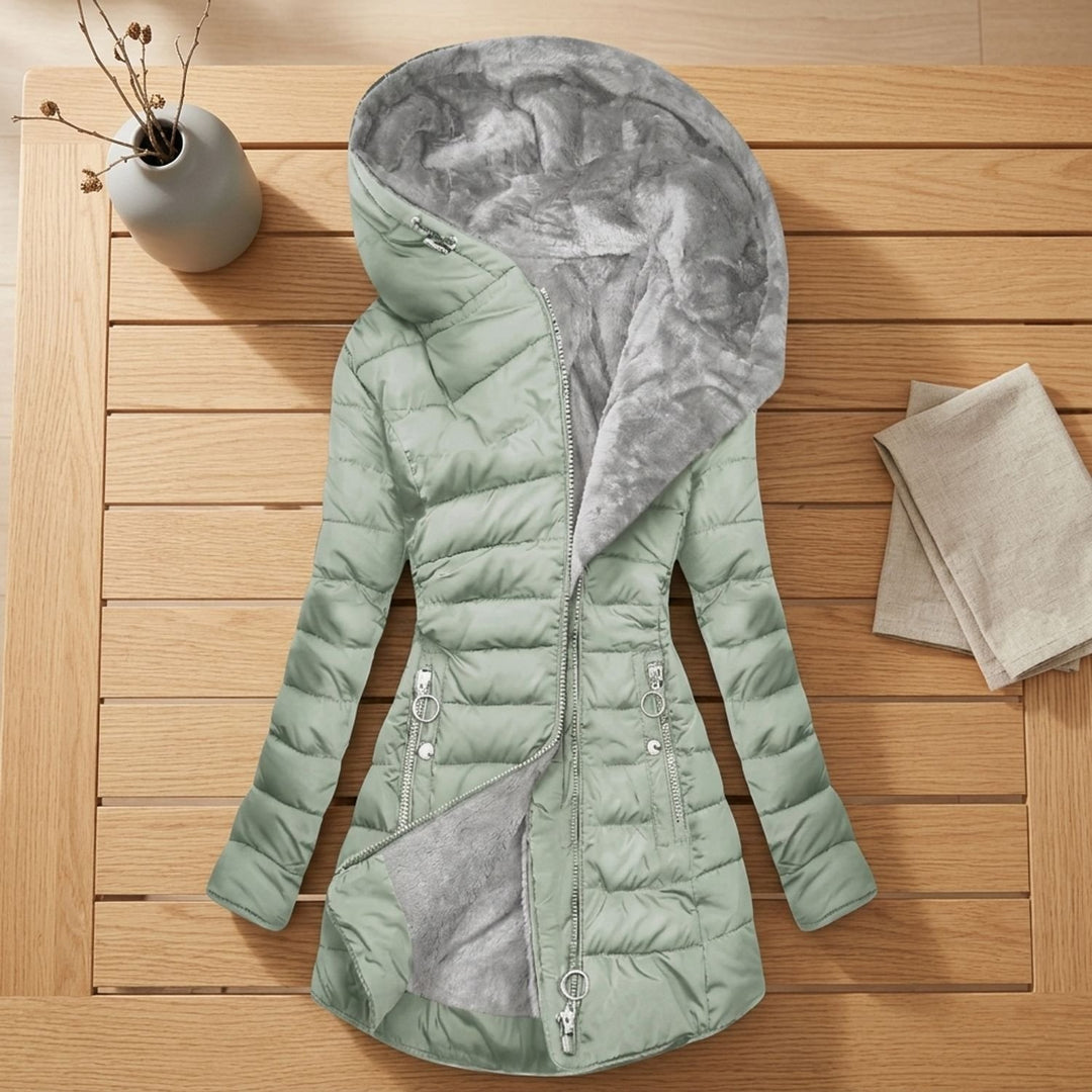 Women's Faux Fur Lined Hooded Puffer Jacket Long Quilted Coat - Olive Green