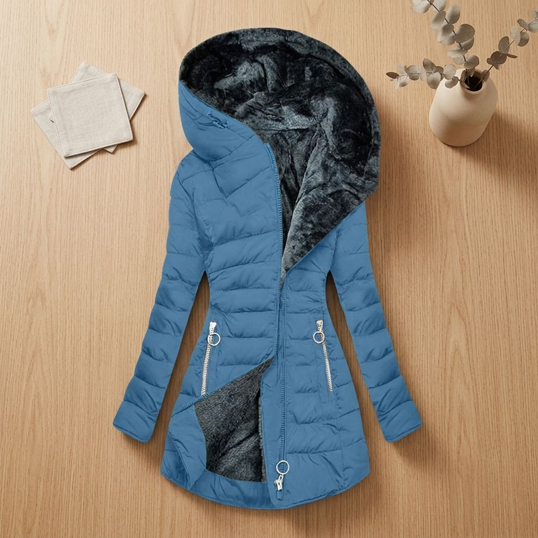 Women's Faux Fur Lined Hooded Puffer Jacket Long Quilted Coat - Blue