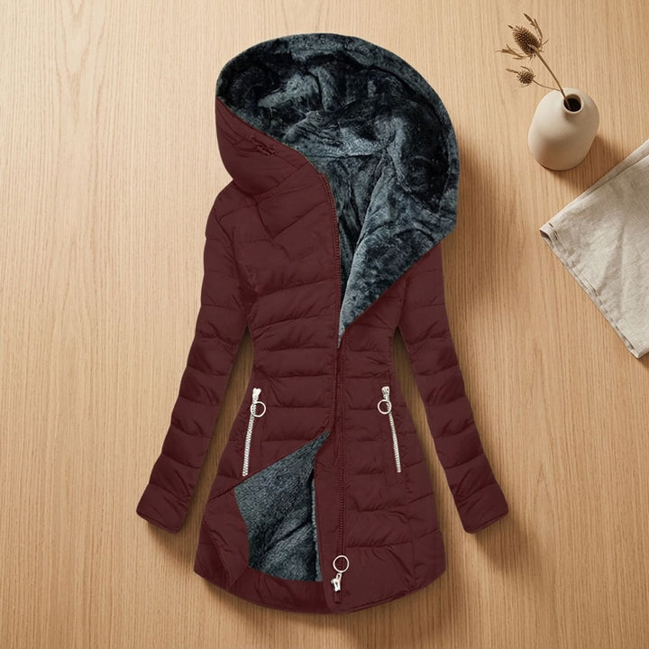 Women's Faux Fur Lined Hooded Puffer Jacket Long Quilted Coat - Red