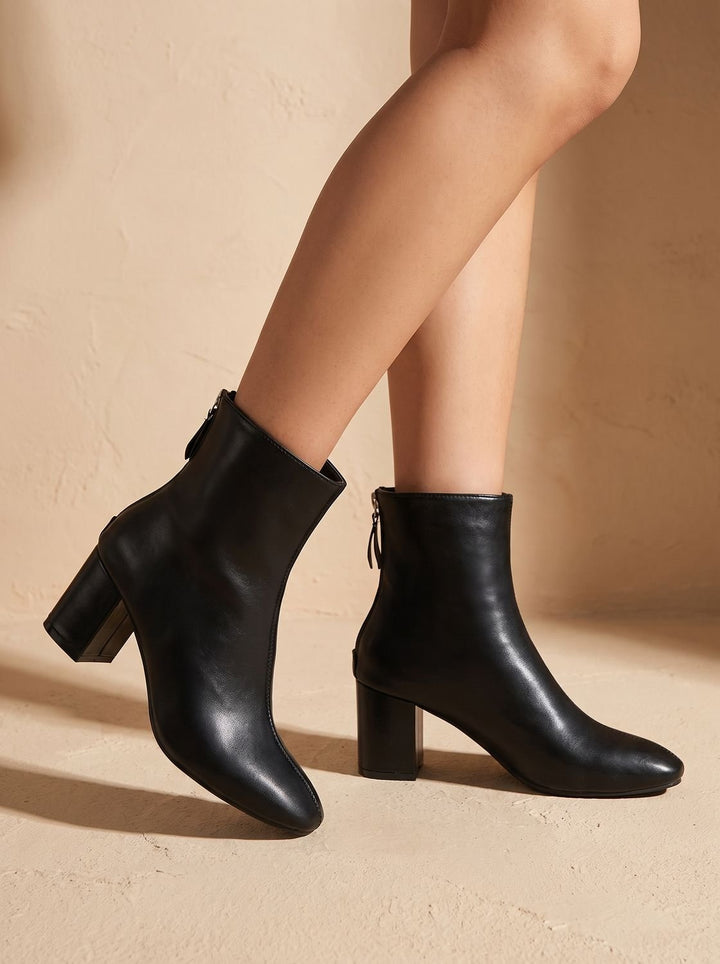 Women's Faux Leather Block Heel Zip-Up Ankle Boots