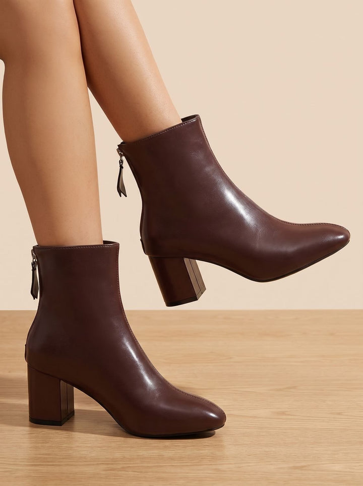 Women's Faux Leather Block Heel Zip-Up Ankle Boots