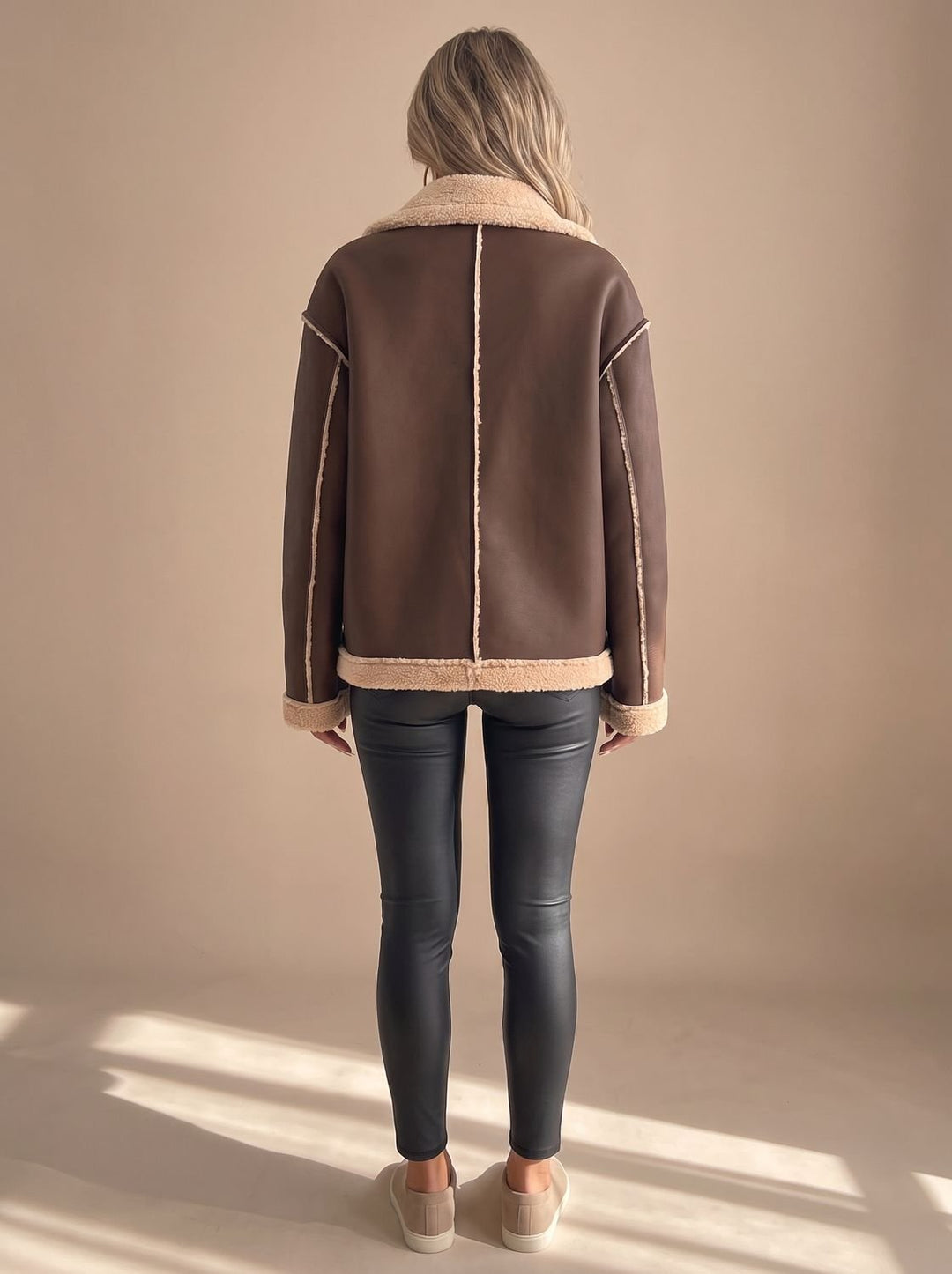 Women's Faux Leather Shearling Button-Front Jacket
