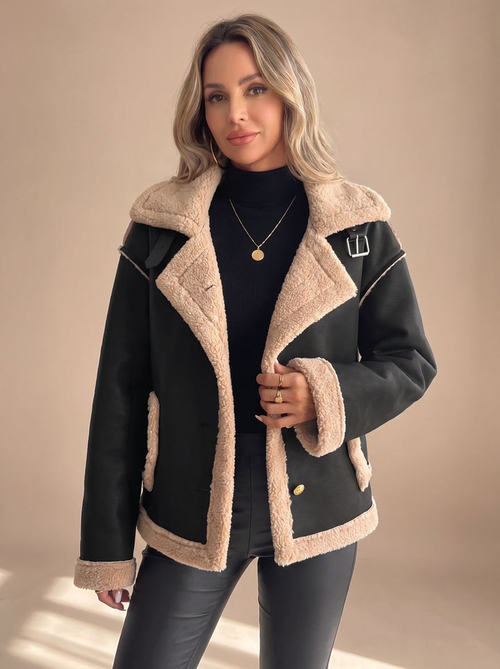 Women's Faux Leather Shearling Button-Front Jacket