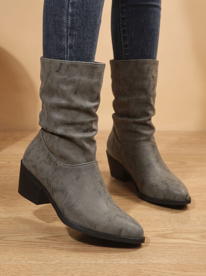 Women's Faux Leather Slouch Block-Heel Mid-Calf Boots - Gray