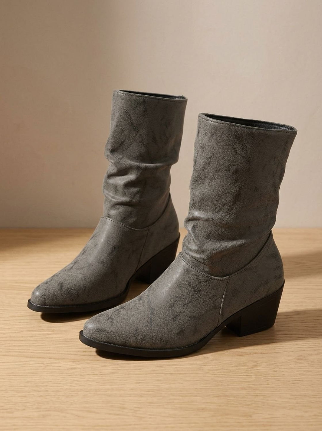 Women's Faux Leather Slouch Block-Heel Mid-Calf Boots