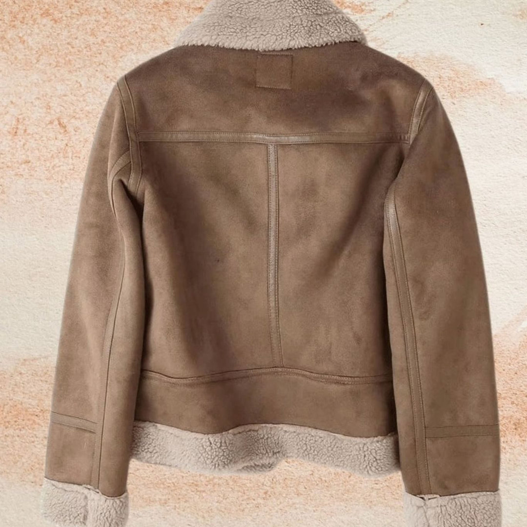 Women's Faux Shearling Aviator Jacket Belted Asymmetric Zip
