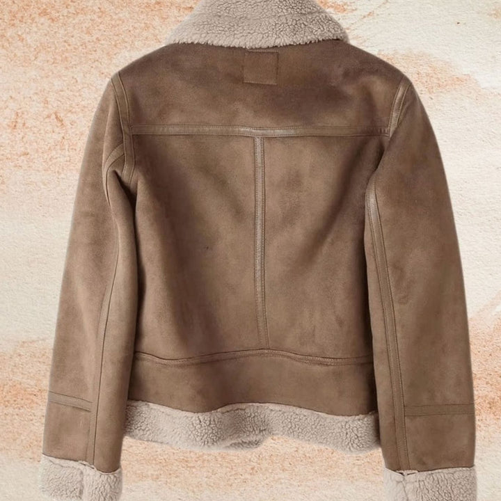 Women's Faux Shearling Aviator Jacket Belted Asymmetric Zip