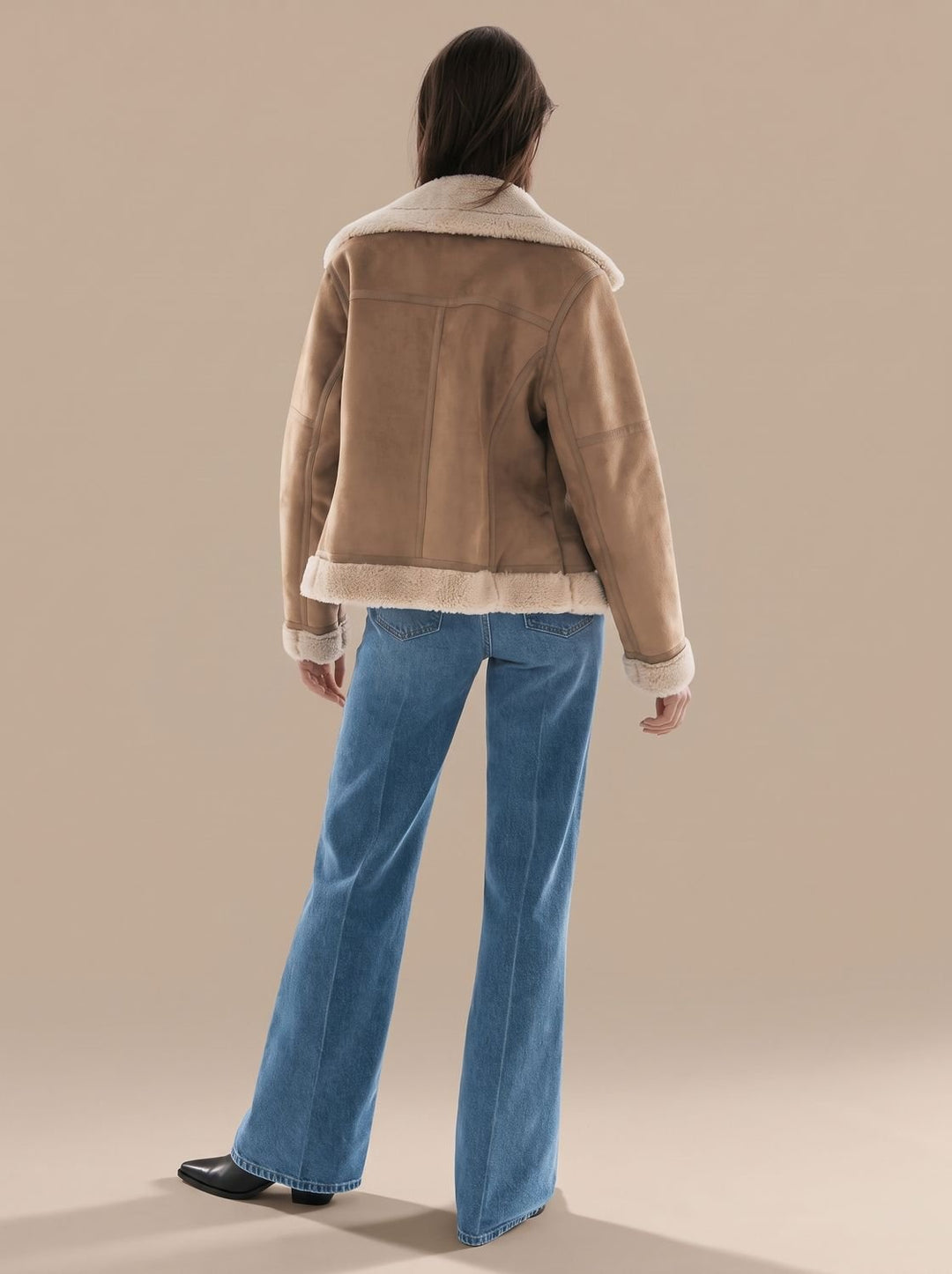 Women's Faux Shearling Aviator Jacket Belted Asymmetric Zip II