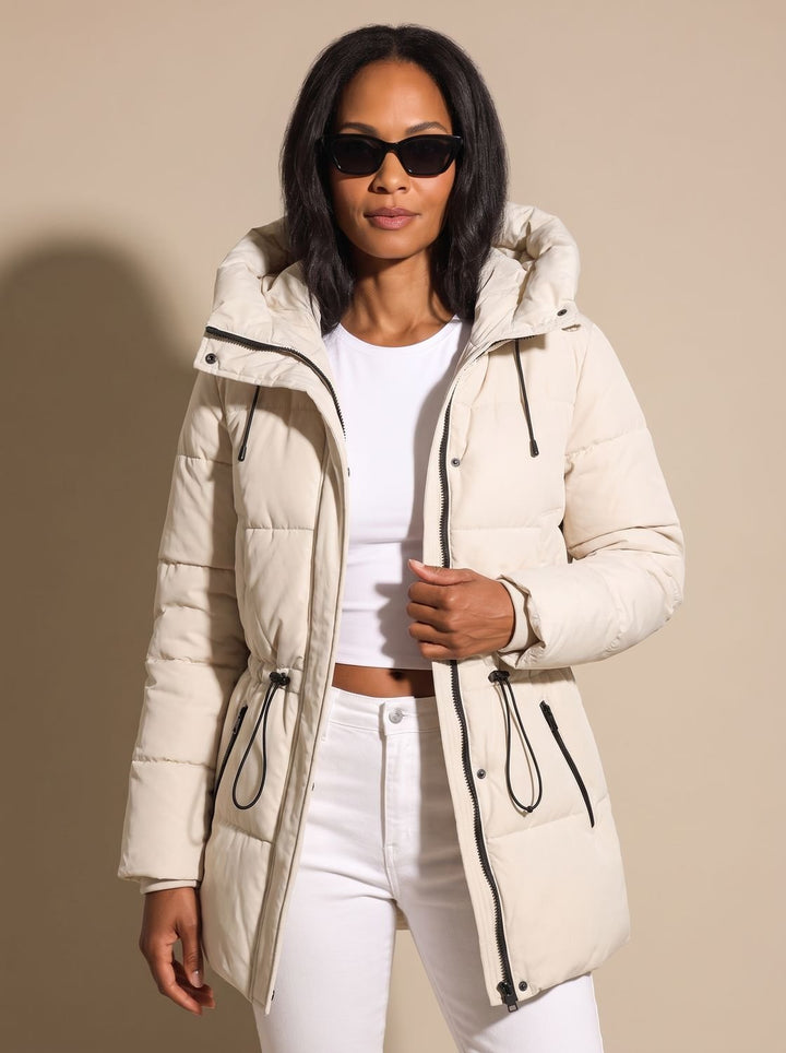 Women's Fitted Faux-Fur Hooded Puffer Jacket - White