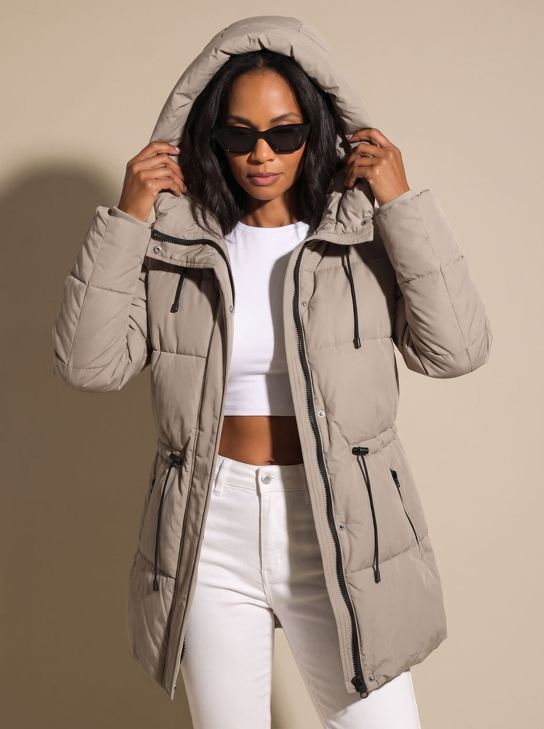 Women's Fitted Faux-Fur Hooded Puffer Jacket