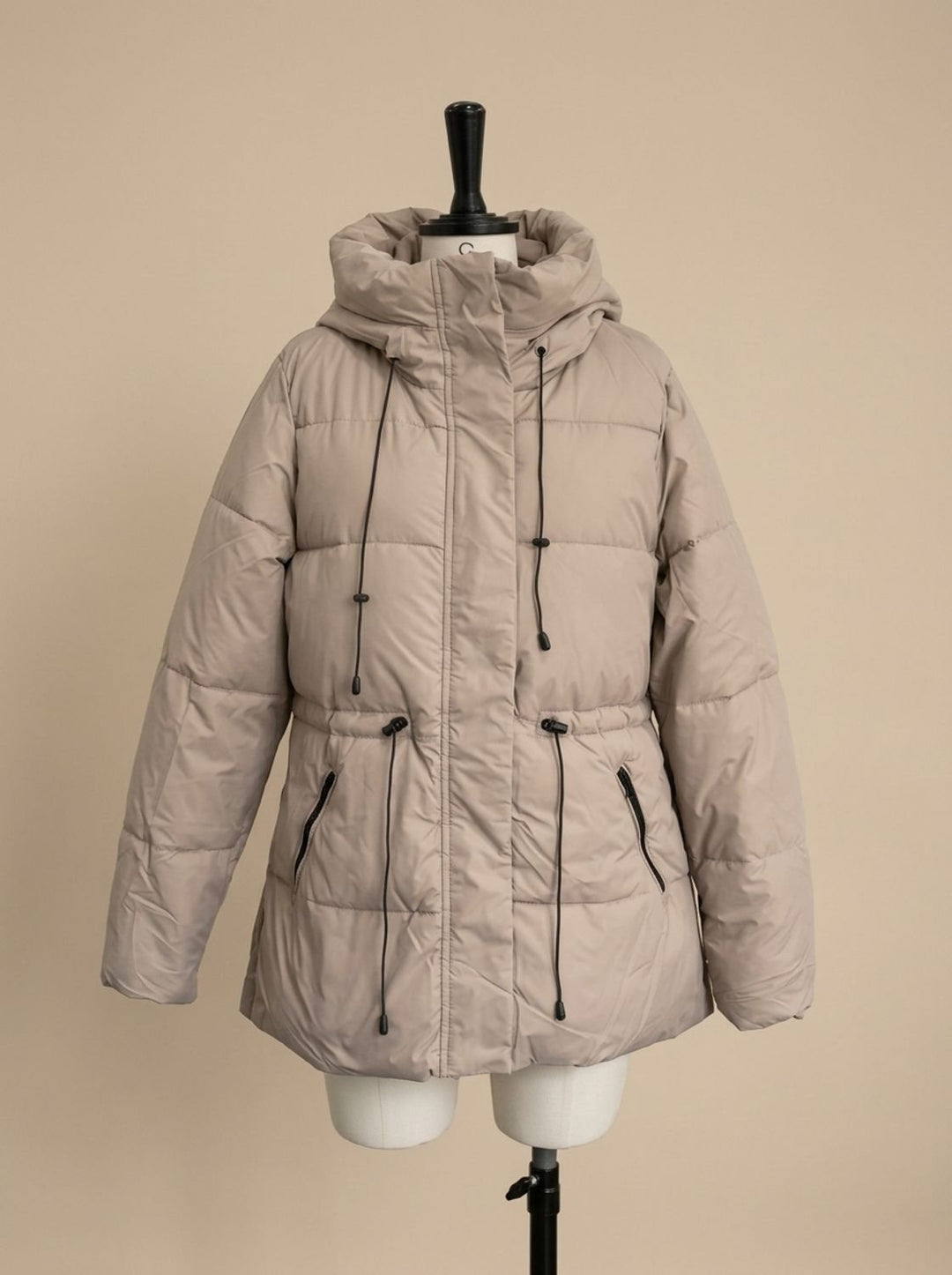 Women's Fitted Faux-Fur Hooded Puffer Jacket - Khaki