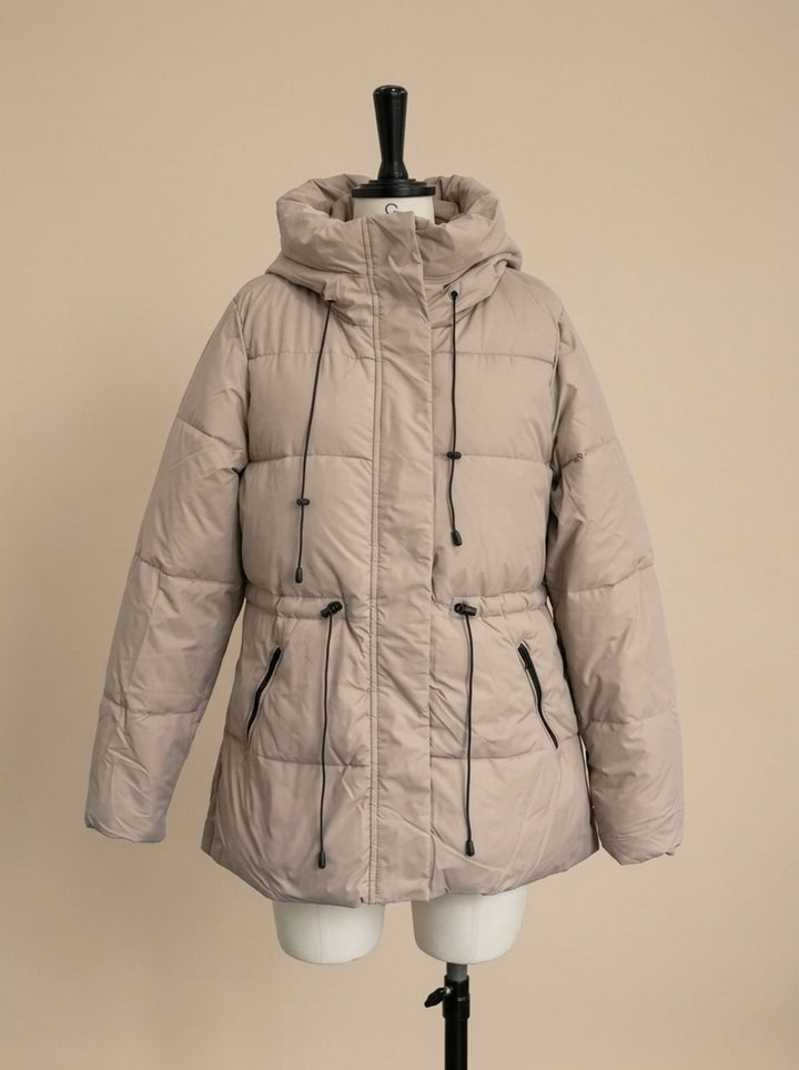 Women's Fitted Faux-Fur Hooded Puffer Jacket - Khaki