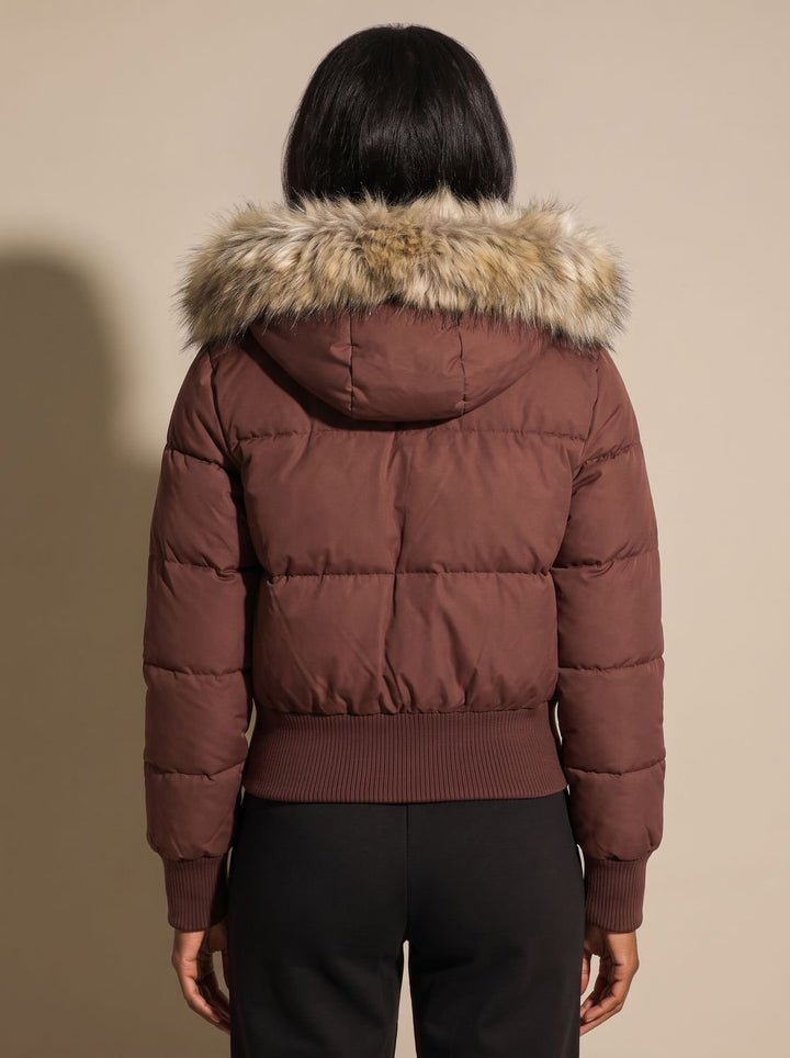 Women's Fitted Faux-Fur Hooded Puffer Jacket