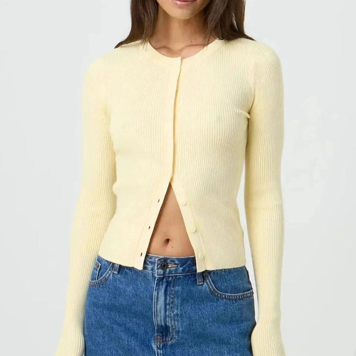 Women's Fitted Ribbed Cropped Cardigan Long Sleeves - Yellow