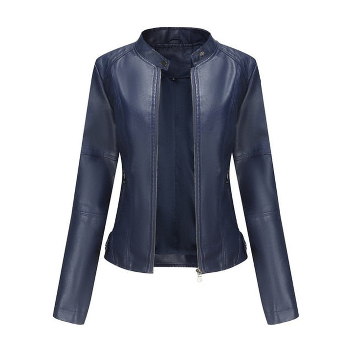 Women's Fitted Zip-Up Faux Leather Moto Jacket - Blue