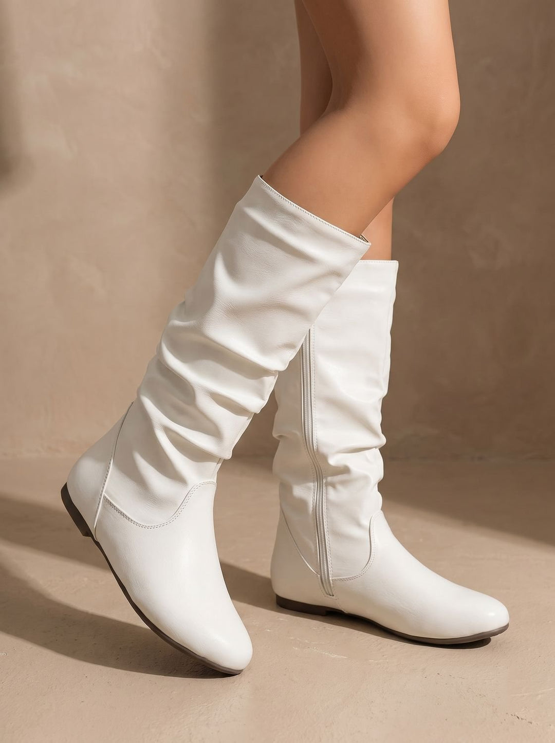 Women's Flat Heel Slouchy Knee High Boots Side Zipper