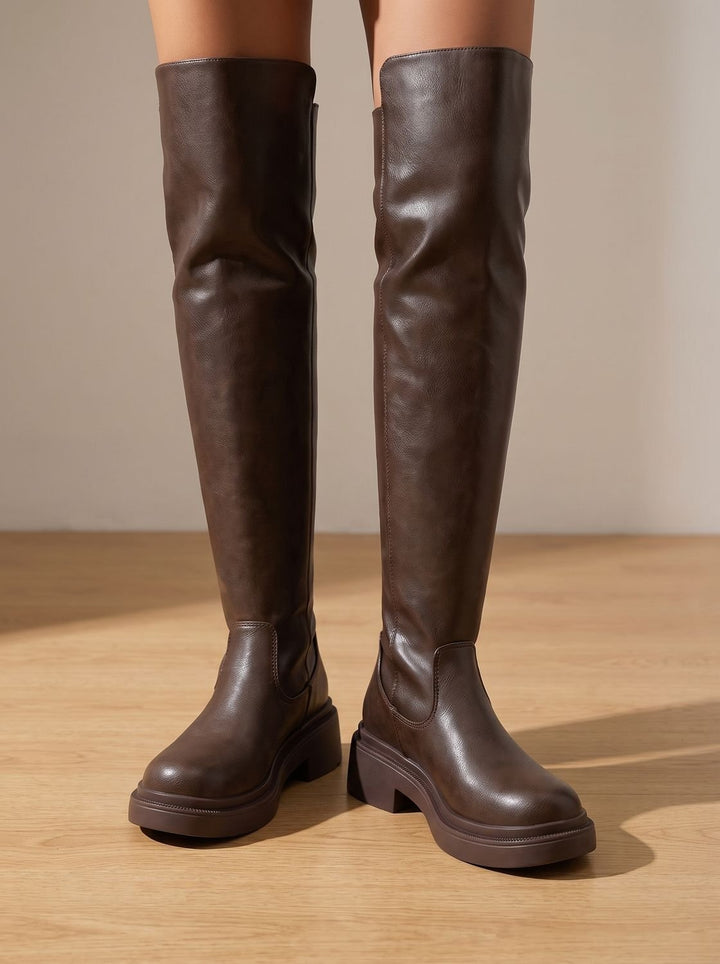 Women's Flat Over-the-Knee Side-Zip Stretch Back Boots