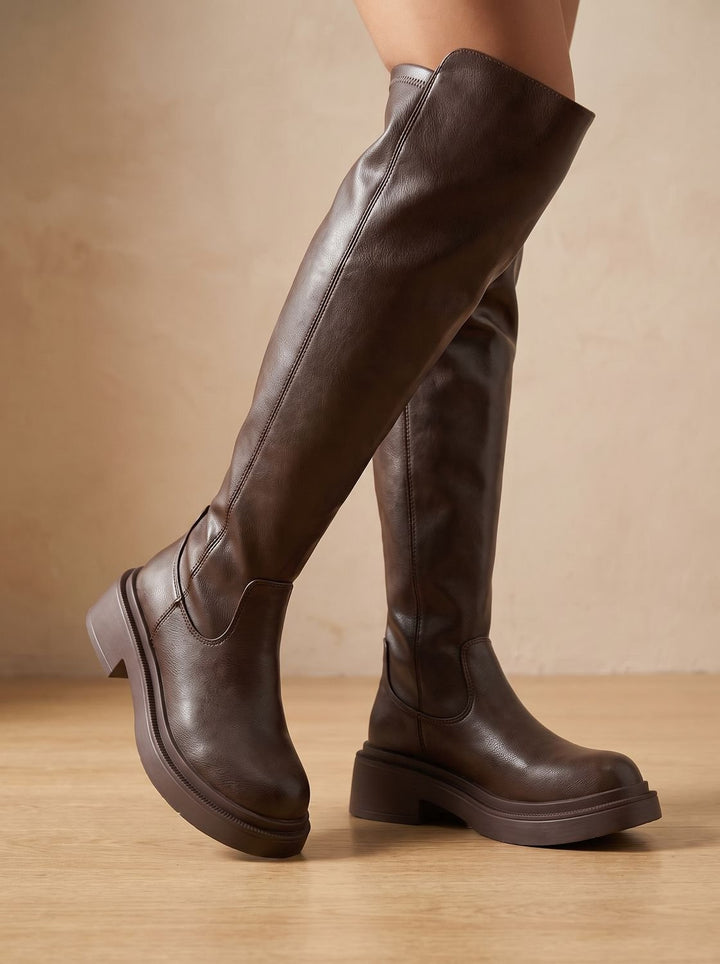 Women's Flat Over-the-Knee Side-Zip Stretch Back Boots