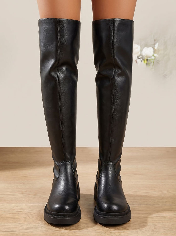 Women's Flat Over-the-Knee Side-Zip Stretch Back Boots