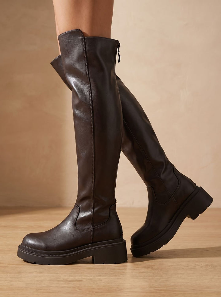 Women's Flat Over-the-Knee Side-Zip Stretch Back Boots