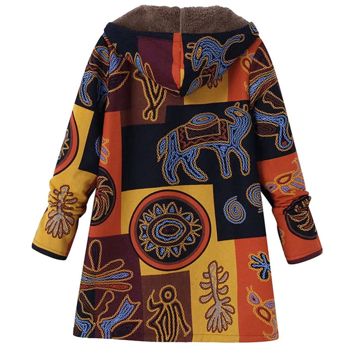 Women's Fleece-Lined Hooded Floral Coat Long-Sleeve Zip-Up Jacket - Orange