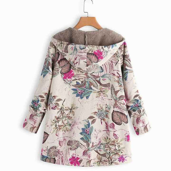 Women's Fleece-Lined Hooded Floral Coat Long-Sleeve Zip-Up Jacket