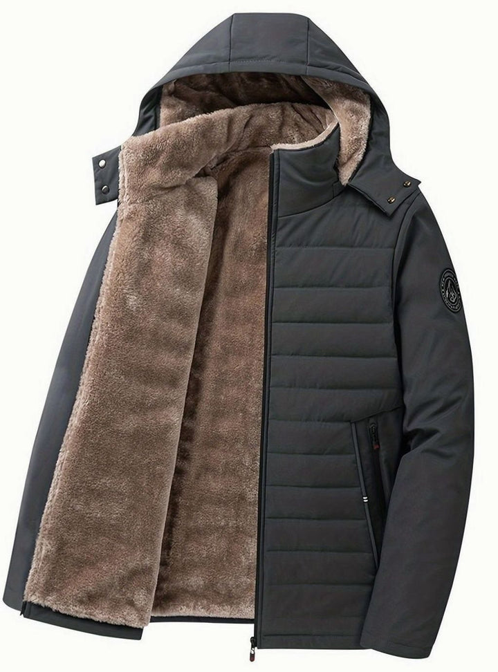 Women's Fleece-Lined Hooded Quilted Jacket - Gray
