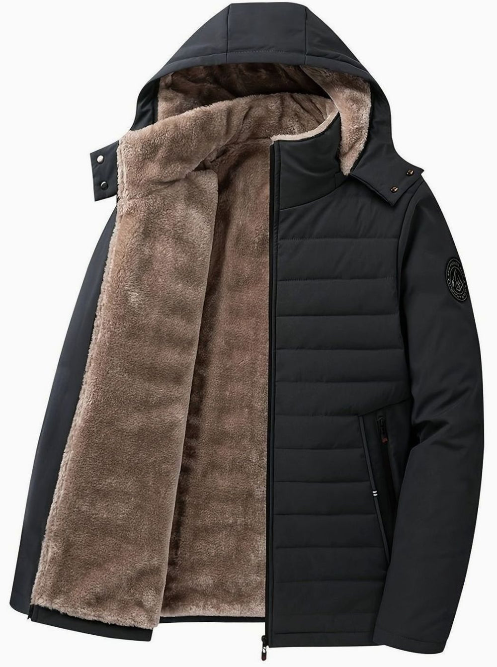 Women's Fleece-Lined Hooded Quilted Jacket - Black