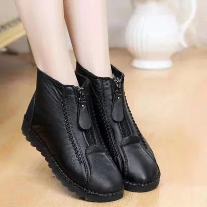 Women's Fleece-Lined Non-Slip Leather Zipper Ankle Boots