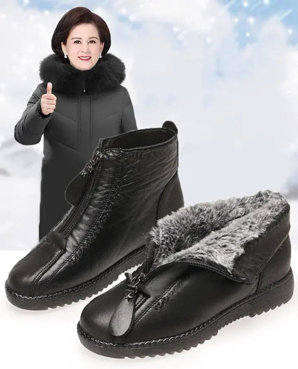 Women's Fleece-Lined Non-Slip Leather Zipper Ankle Boots