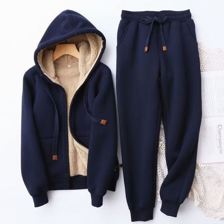 Women's Fleece-Lined Winter Hoodie Jogger Set Sherpa - Blue