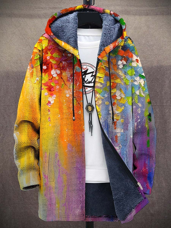Women's Fleece-Lined Zip-Up Hooded Art Print Sweater Cardigan