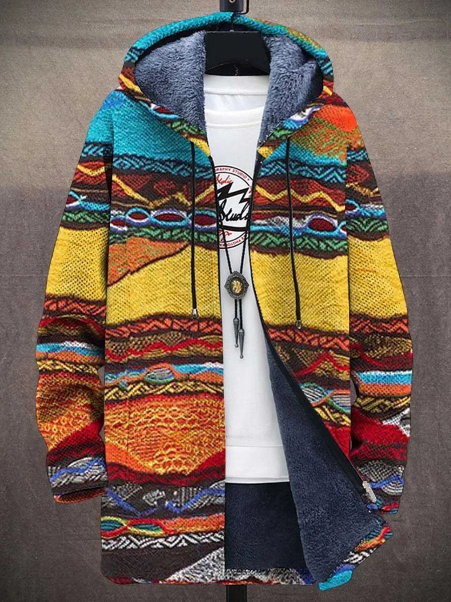 Women's Fleece-Lined Zip-Up Hooded Art Print Sweater Cardigan - Retro