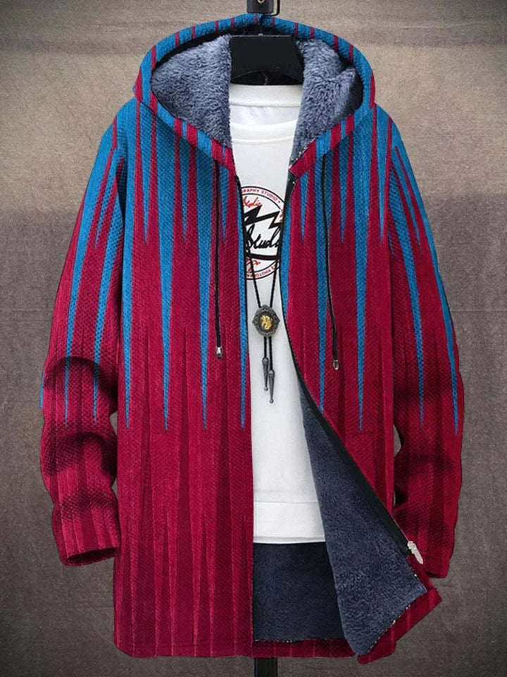 Women's Fleece-Lined Zip-Up Hooded Art Print Sweater Cardigan - Red
