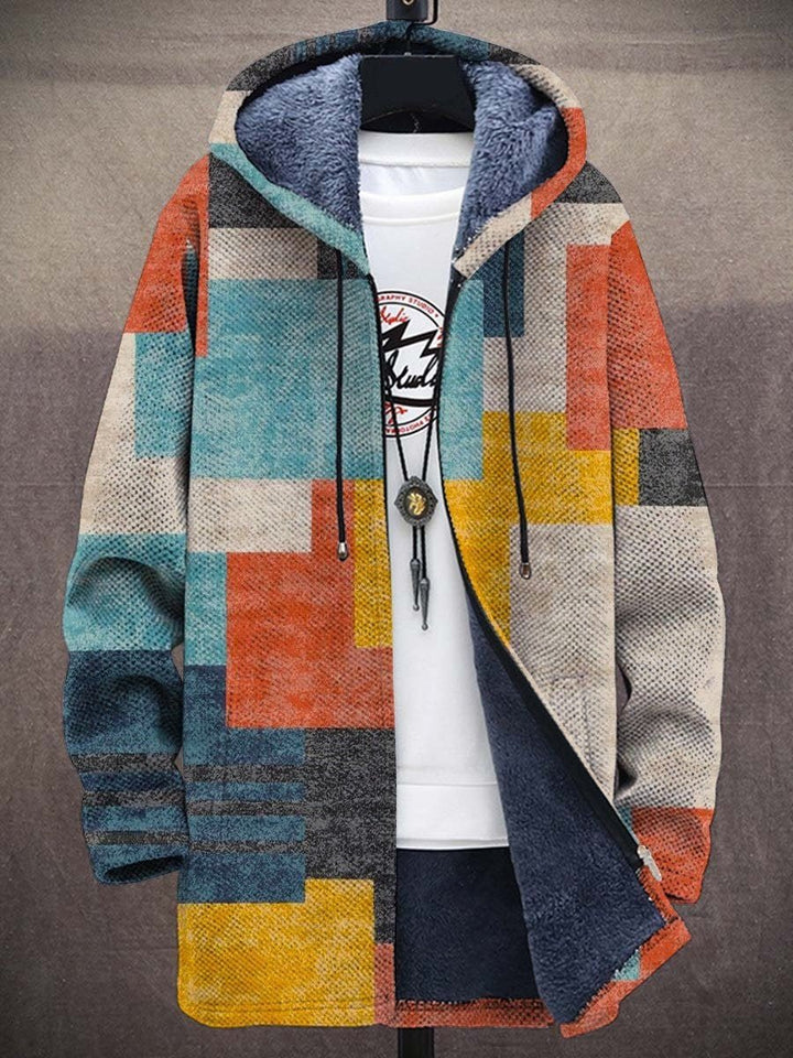 Women's Fleece-Lined Zip-Up Hooded Art Print Sweater Cardigan - Multicolor