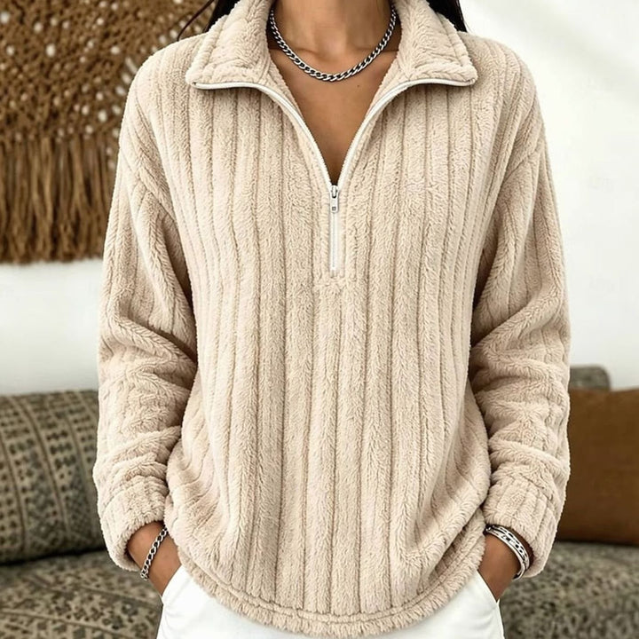 Women's Fleece Quarter-Zip Pullover Sweater Relaxed Fit - Apricot