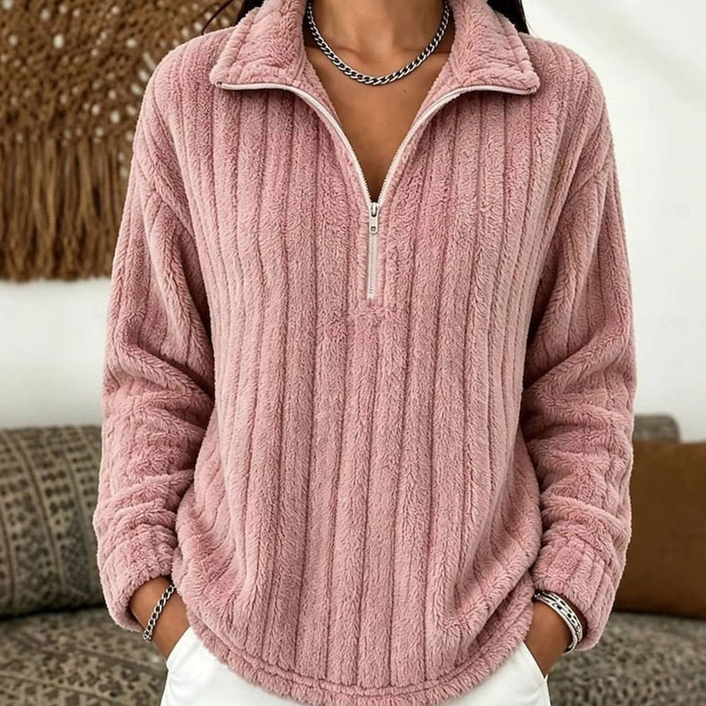 Women's Fleece Quarter-Zip Pullover Sweater Relaxed Fit - Pink
