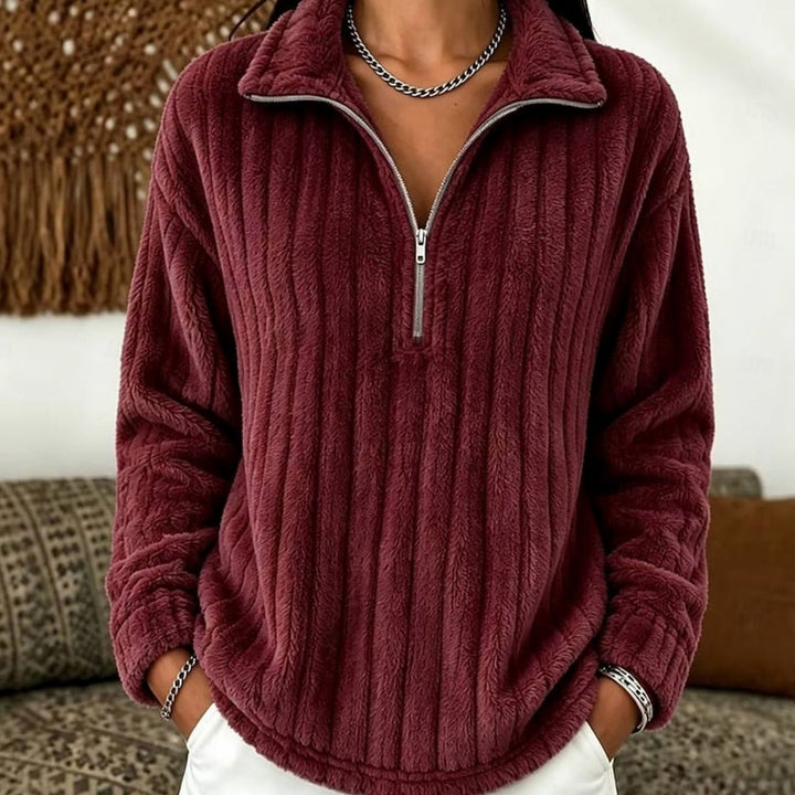 Women's Fleece Quarter-Zip Pullover Sweater Relaxed Fit - Red