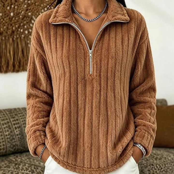 Women's Fleece Quarter-Zip Pullover Sweater Relaxed Fit - Light Brown