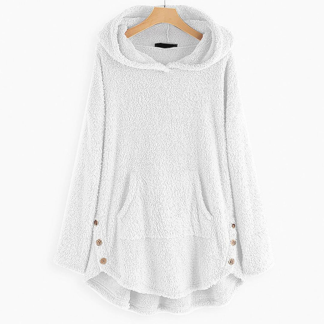 Women's Fleece Zip-Up Hooded Sweater Cat Pocket Plush Coat - White