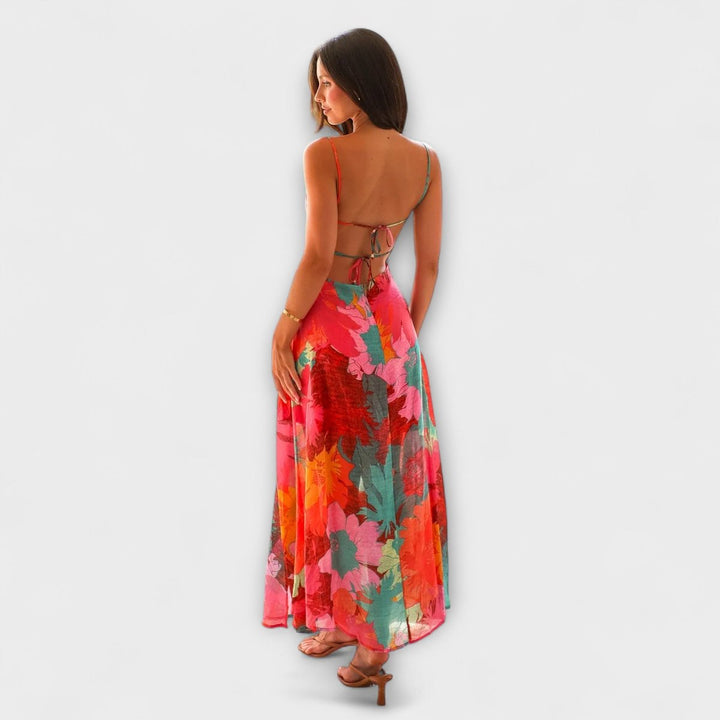 Women's Floral Bustier Spaghetti Strap Maxi Dress