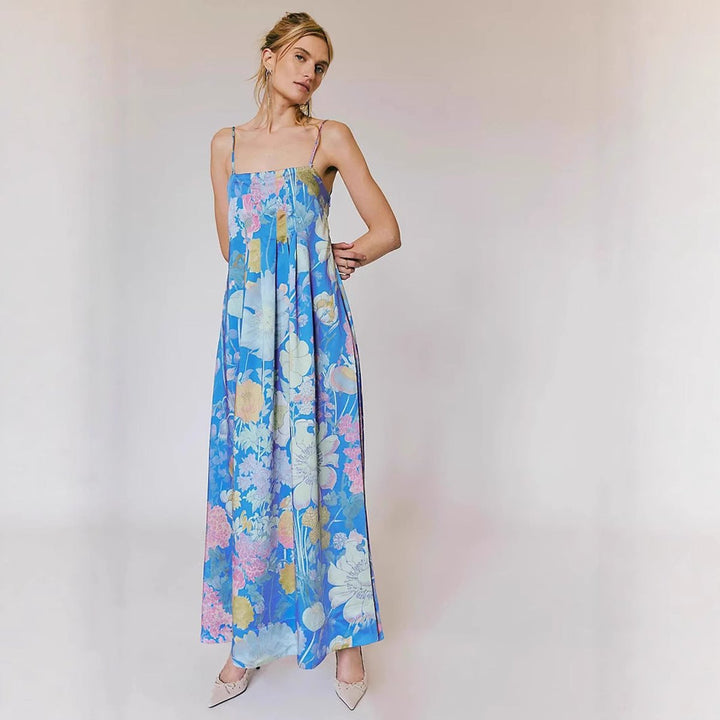 Women's Floral Bustier Spaghetti Strap Maxi Dress - Blue
