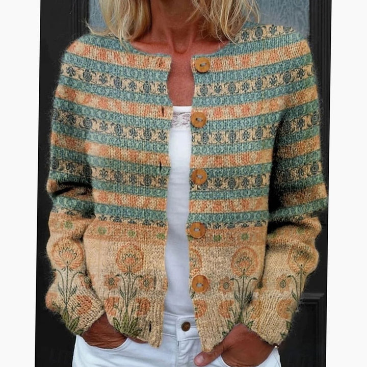 Women's Floral Button-Front Long-Sleeve Knit Cardigan - Green