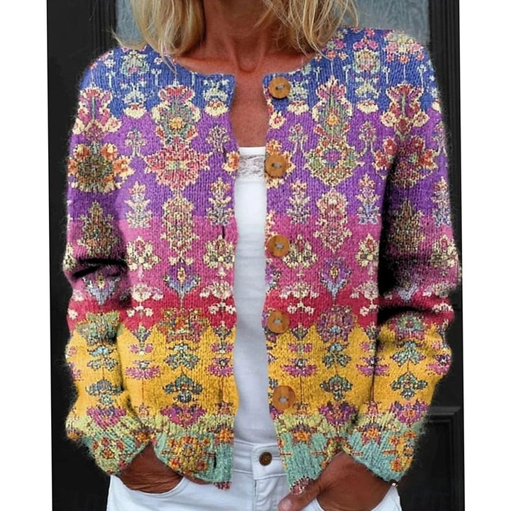 Women's Floral Button-Front Long-Sleeve Knit Cardigan