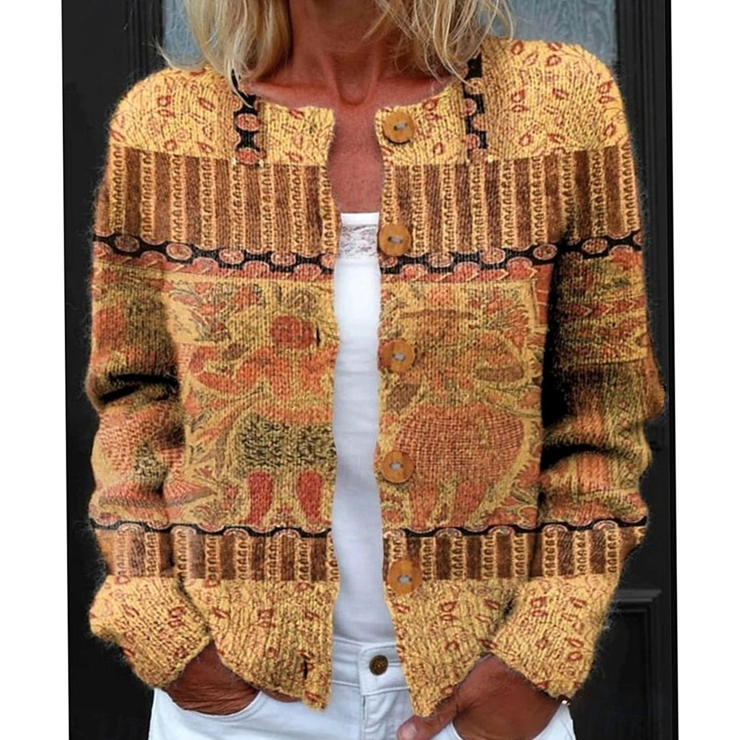 Women's Floral Button-Front Long-Sleeve Knit Cardigan