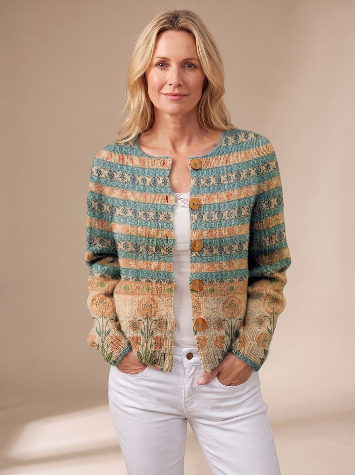 Women's Floral Button-Front Long-Sleeve Knit Cardigan, Black - Green