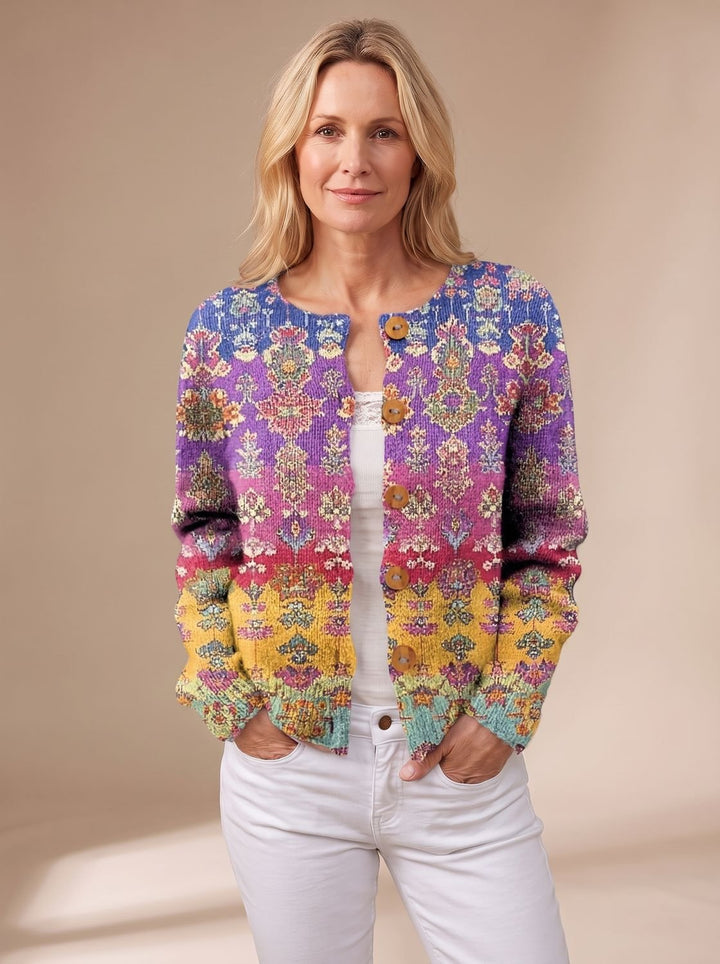 Women's Floral Button-Front Long-Sleeve Knit Cardigan, Black