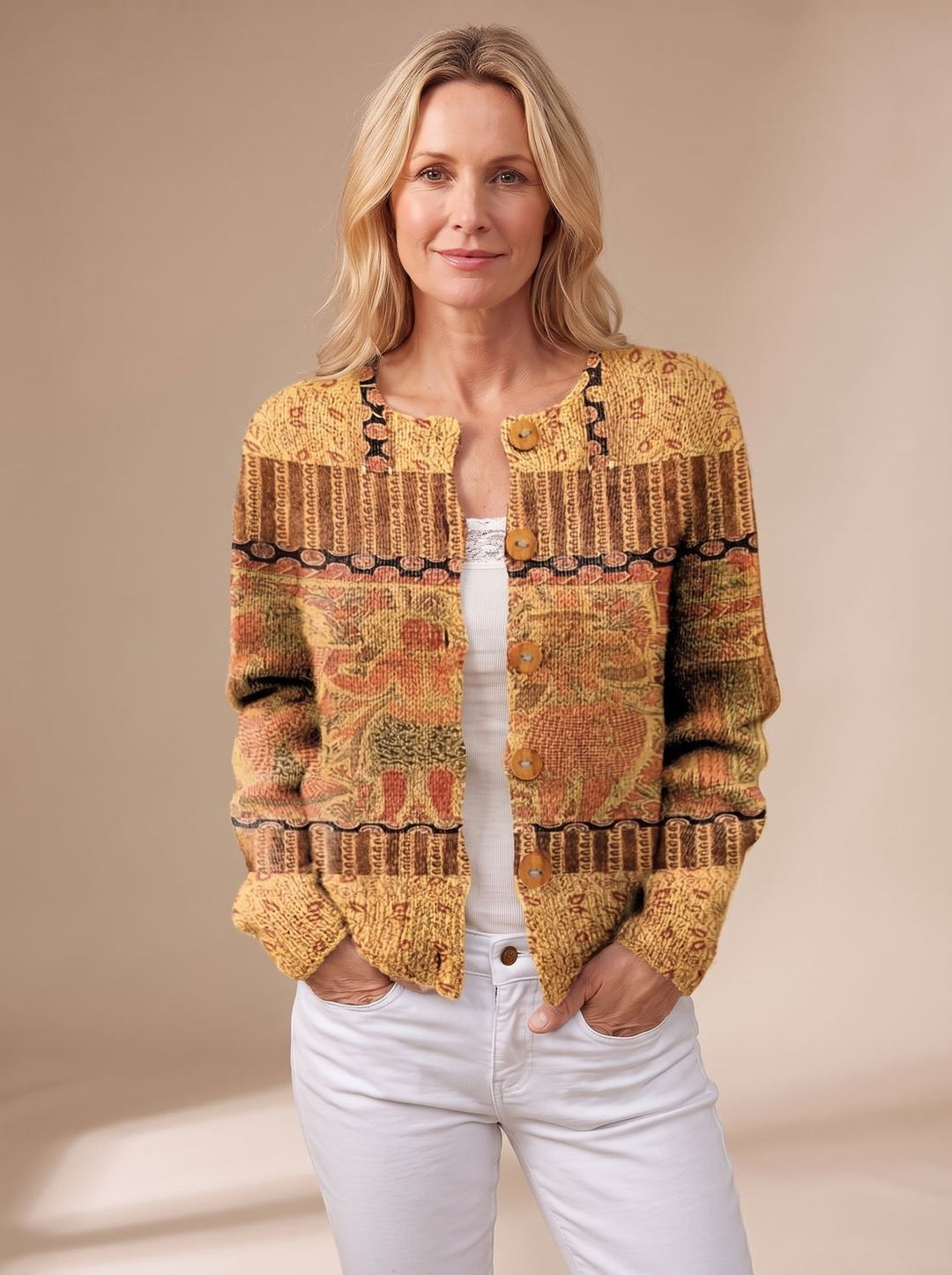 Women's Floral Button-Front Long-Sleeve Knit Cardigan, Black